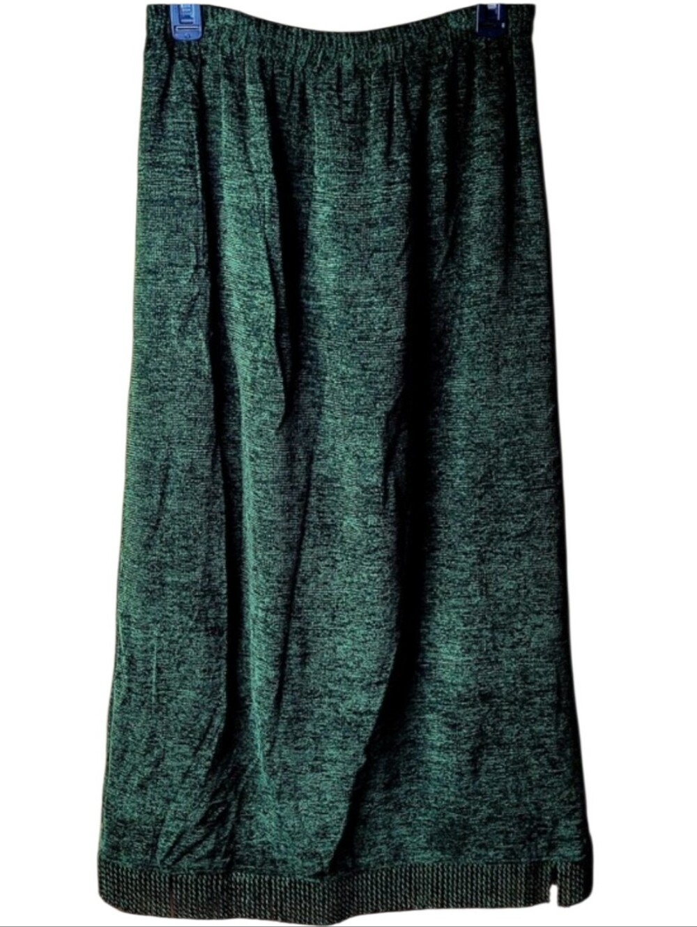 Indigo Moon Emerald Green Chenille Midi Skirt Fringe Trim   Elastic Waist Medium